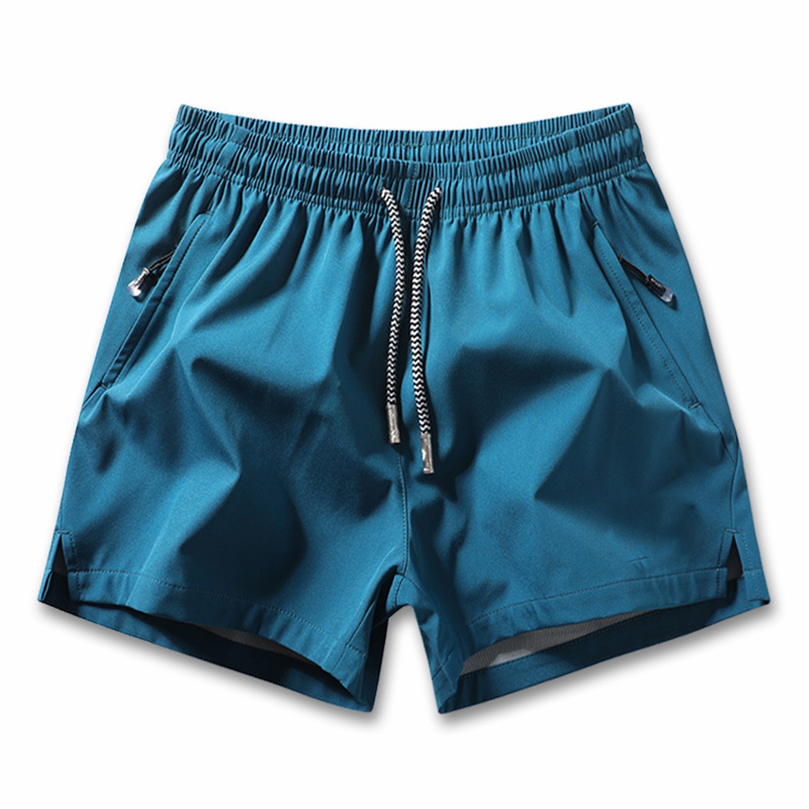 thumbnail image 2 of Pantalones cortos de color liso para hombre: bolsillos con cremallera Ice Sense, cintura elástica, pantalones de cinco puntos, poliéster, aptos para deporte/playa, secar al aire libre, 2 of 4